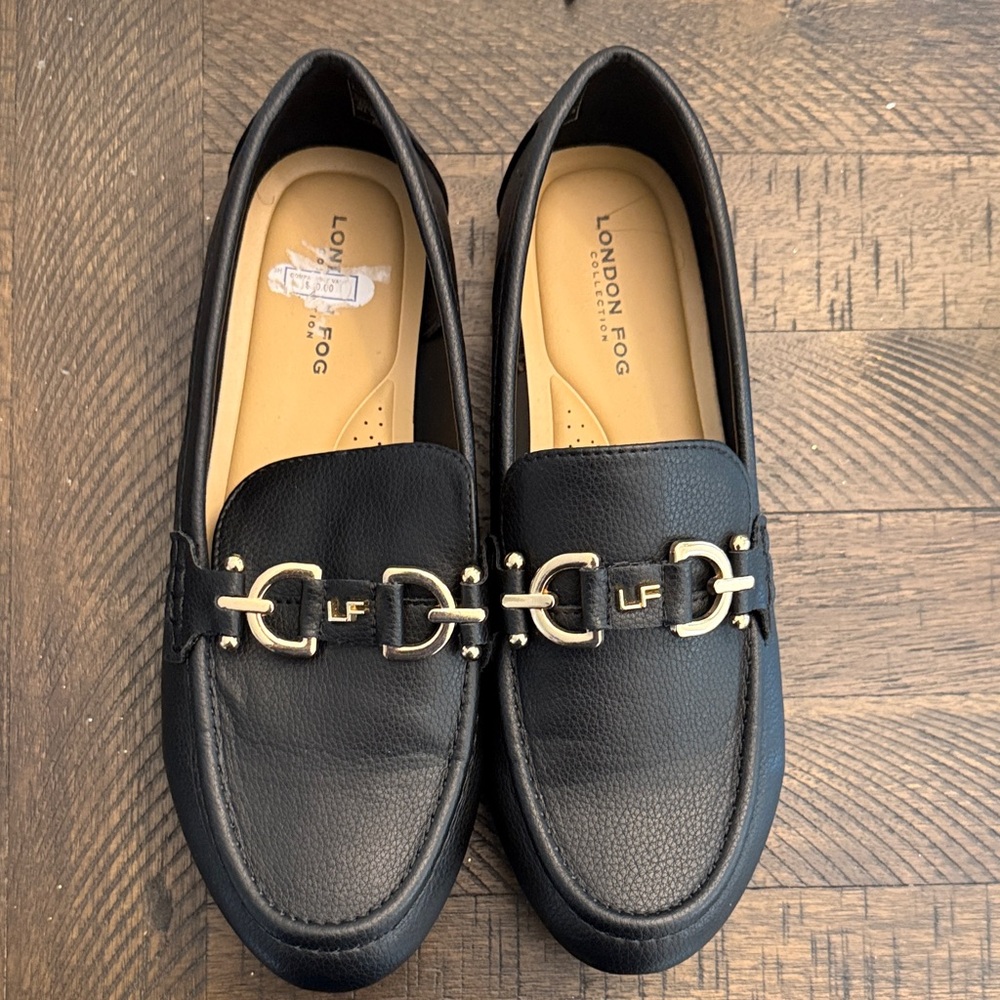 London Fog Black Leather Loafers for Men